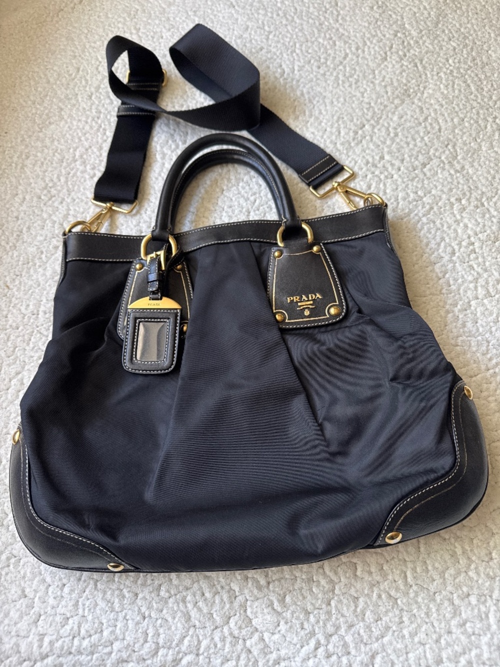 PRADA Tessuto Nylon Soft Calf Small Tote Black
